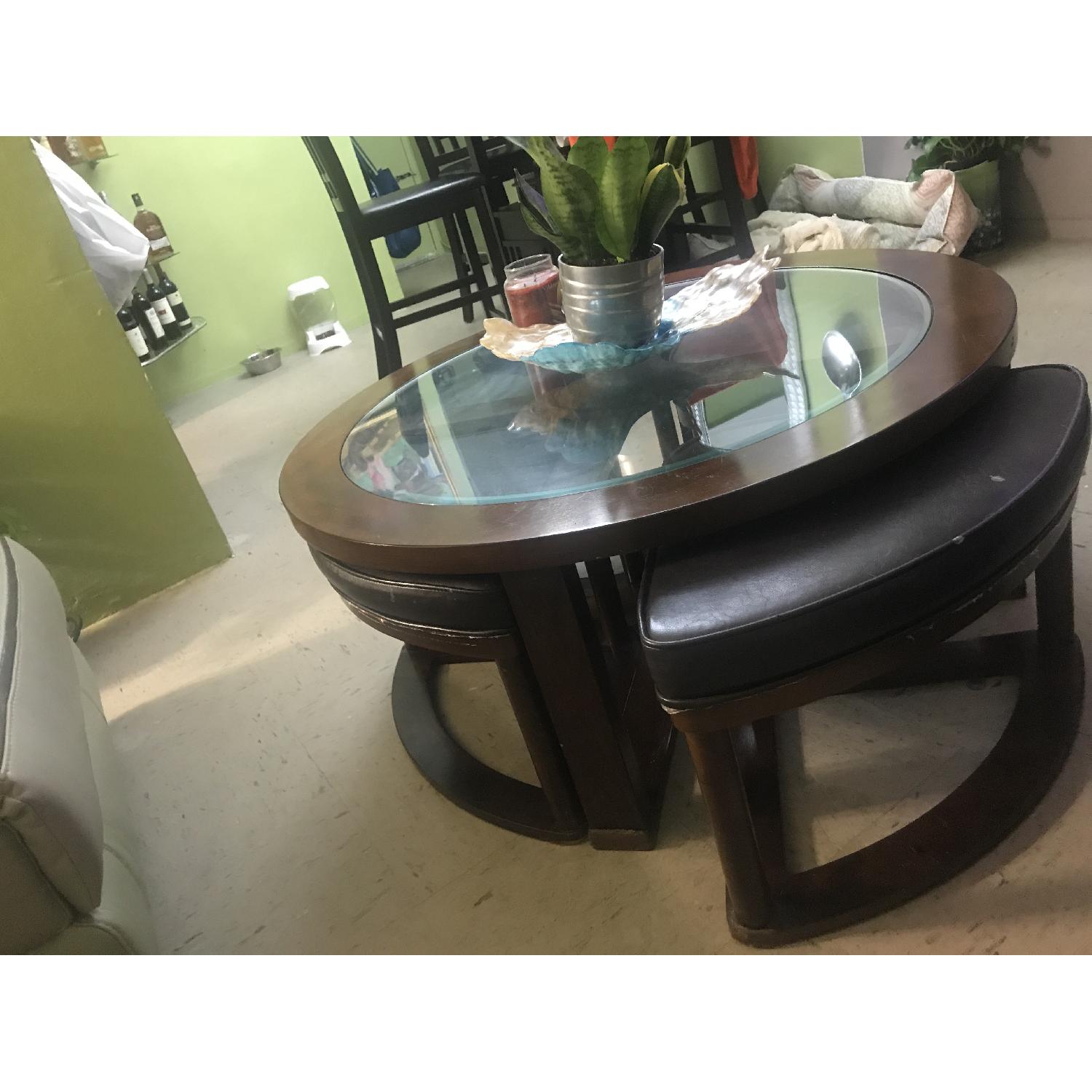 Ashley Glass Coffee Table w/ 4 Stools - image-2