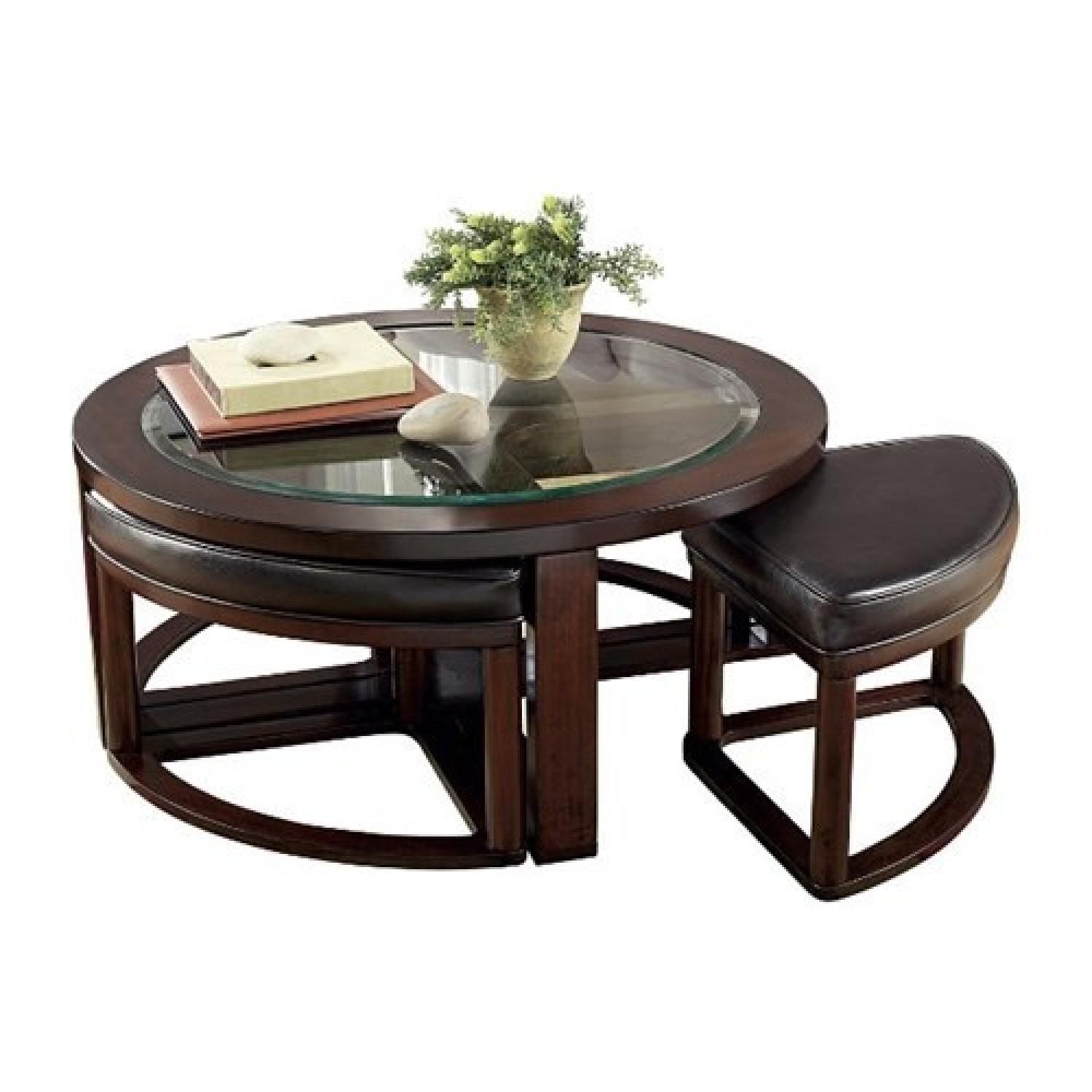 Ashley Glass Coffee Table w/ 4 Stools - image-0
