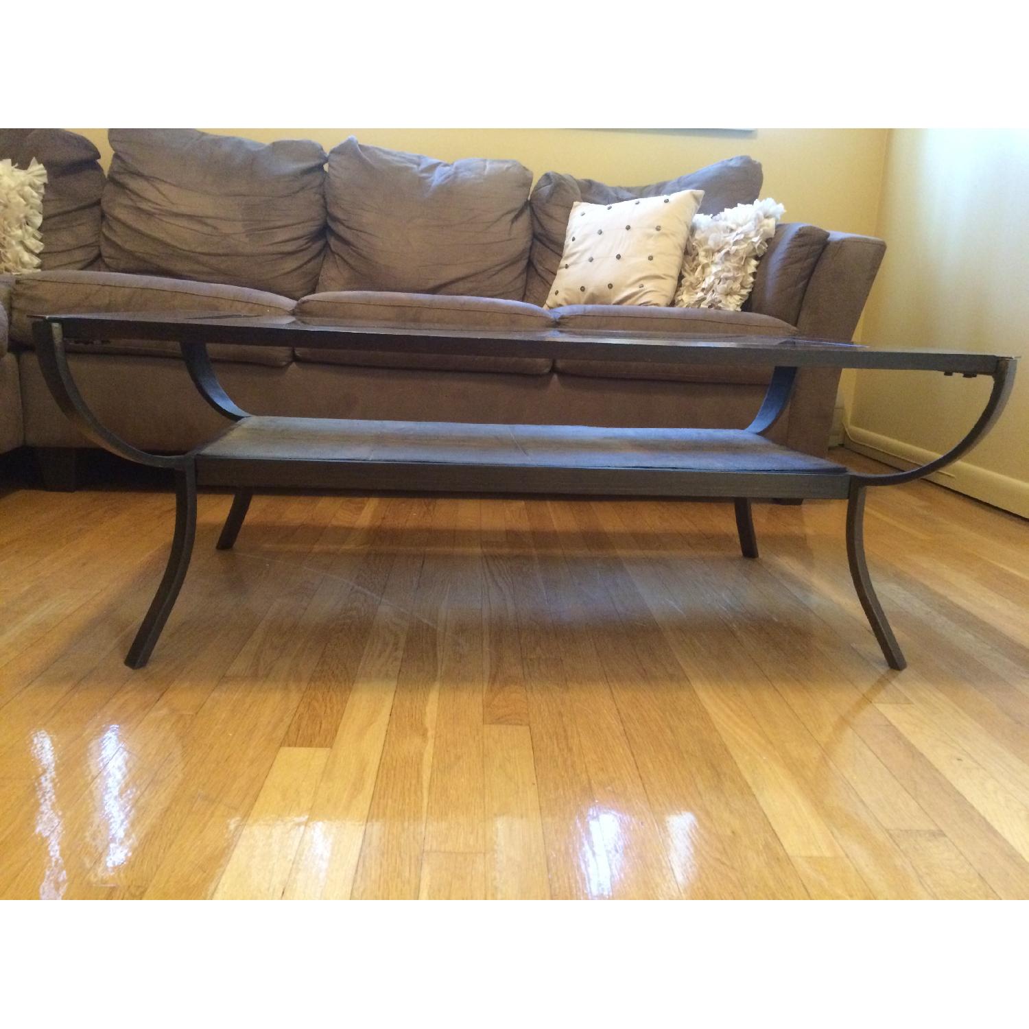 Value City Furniture Dark Wood & Beveled Glass Coffee Table - image-1