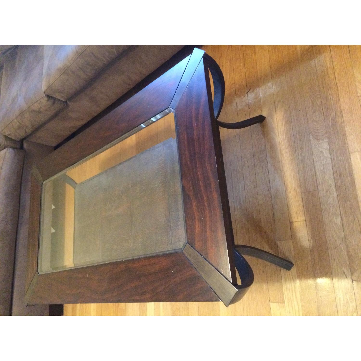Value City Furniture Dark Wood & Beveled Glass Coffee Table - image-2