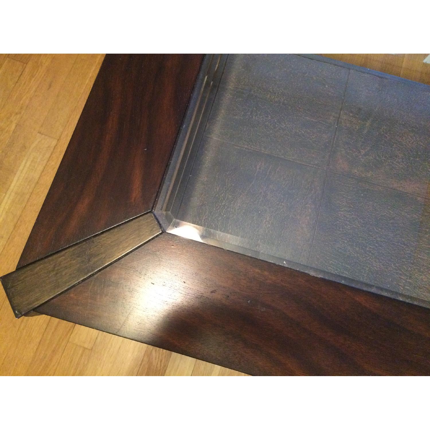 Value City Furniture Dark Wood & Beveled Glass Coffee Table - image-4