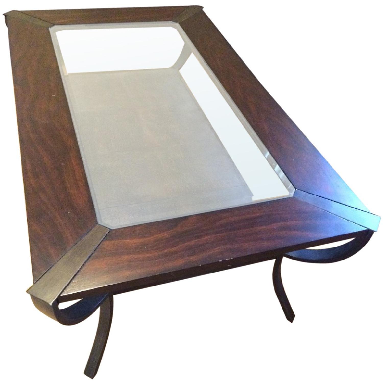 Value City Furniture Dark Wood & Beveled Glass Coffee Table - image-0