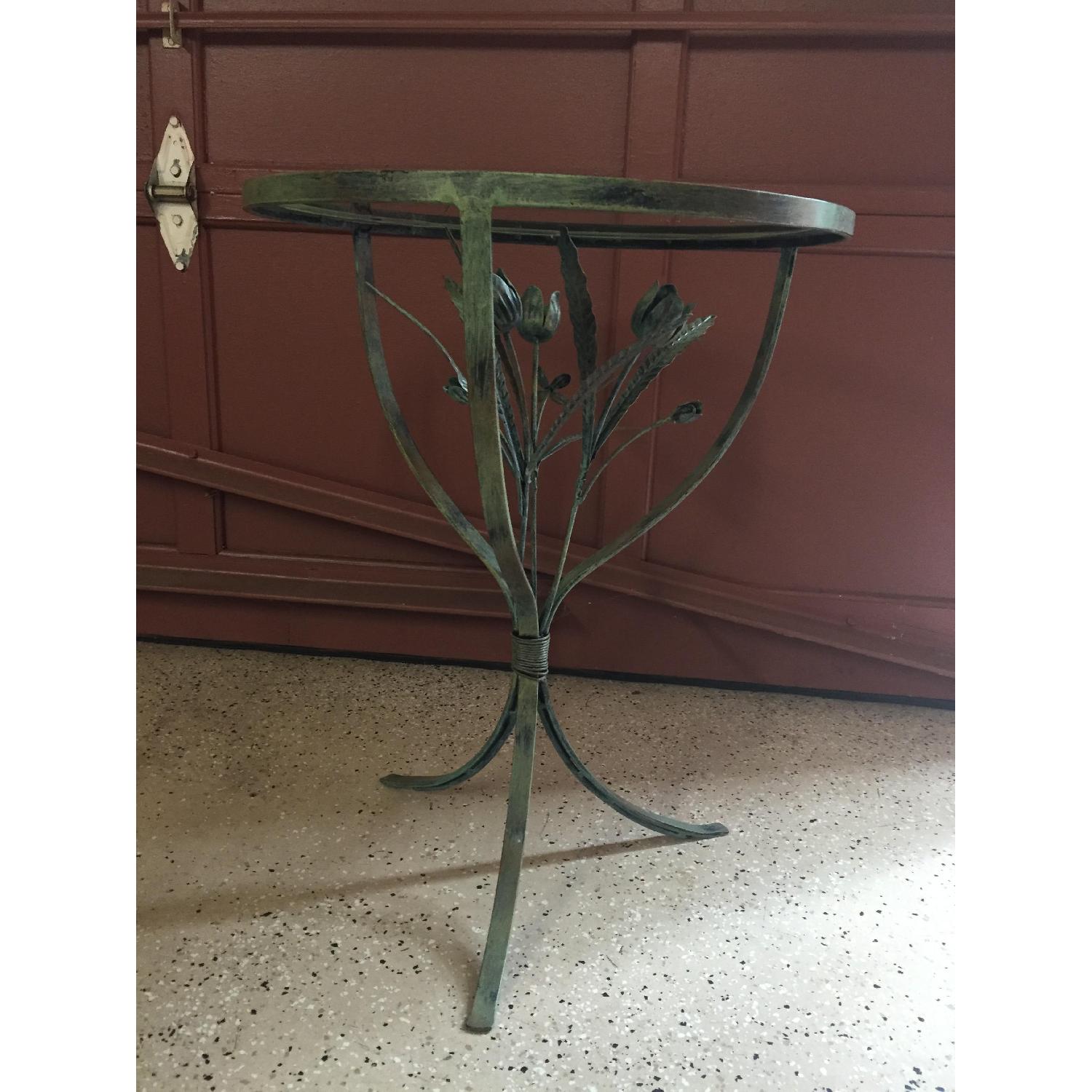 Home Goods Glass Table Top/Green Floral Side/Patio Table - image-1