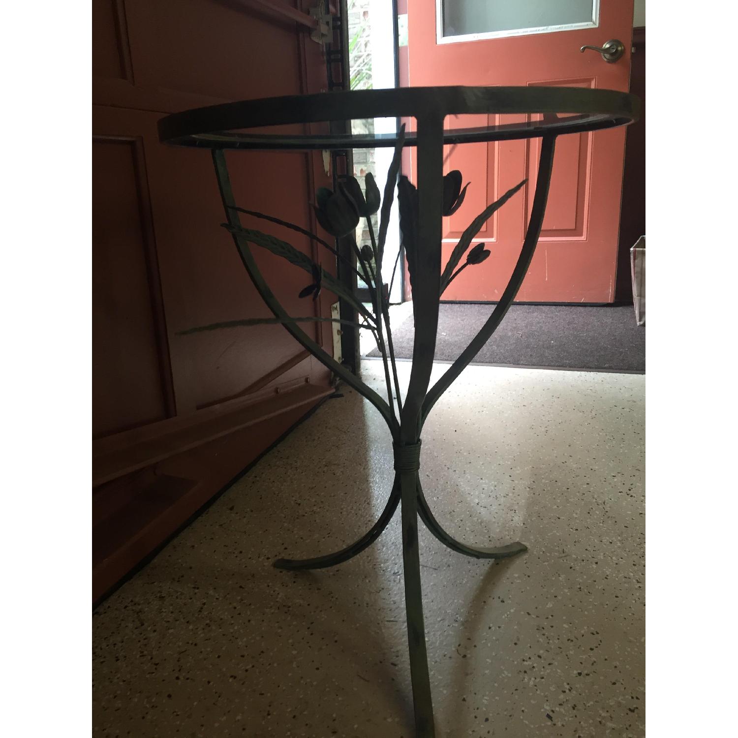 Home Goods Glass Table Top/Green Floral Side/Patio Table - image-3