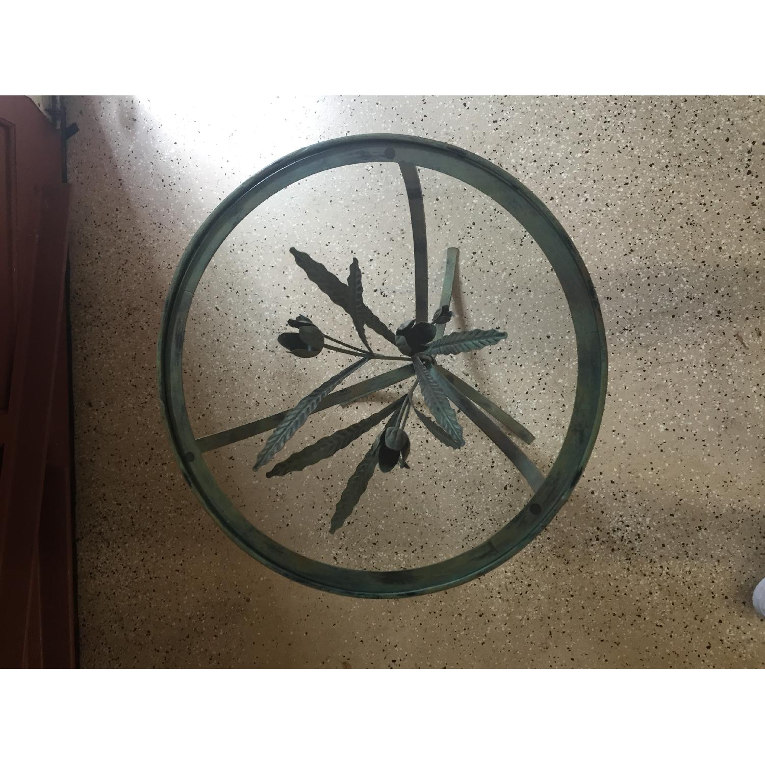 Home Goods Glass Table Top/Green Floral Side/Patio Table - image-4