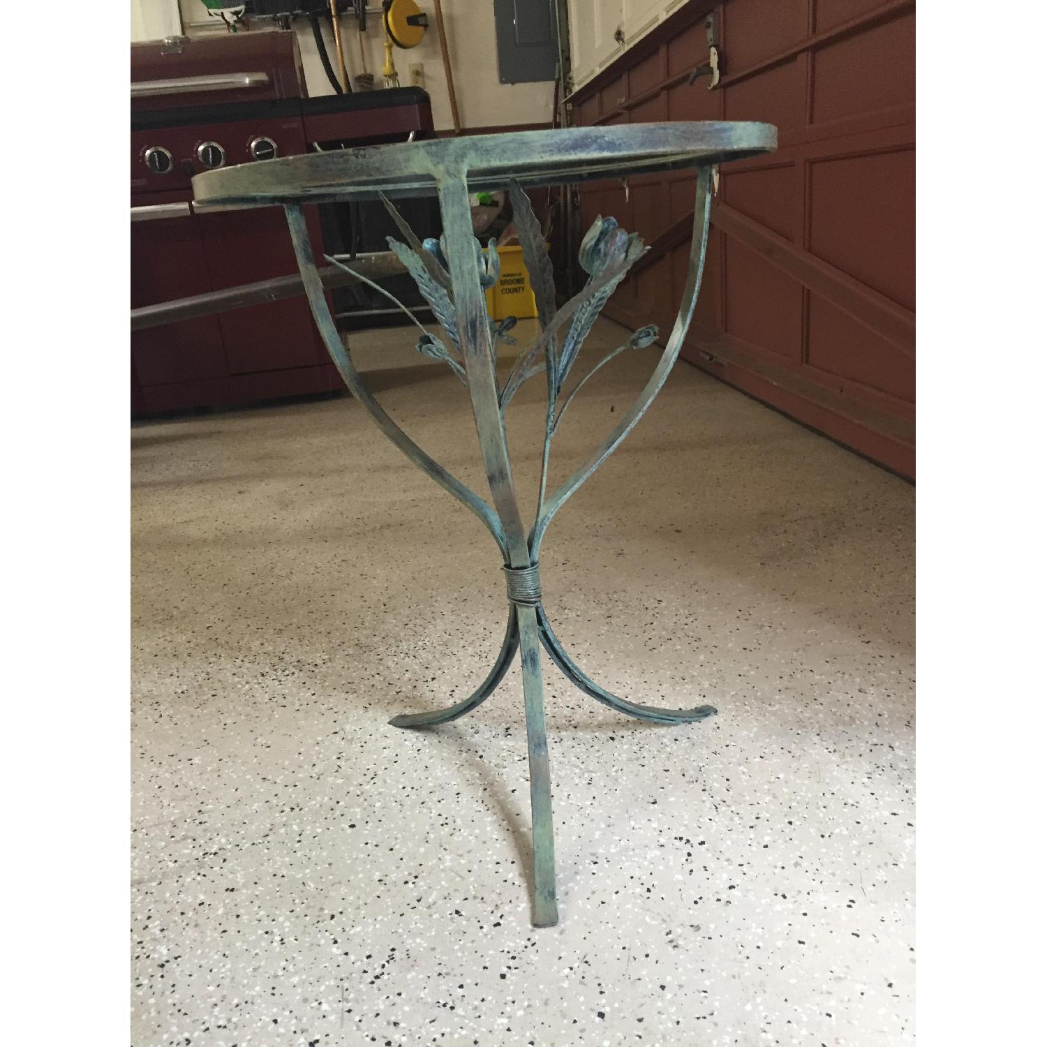 Home Goods Glass Table Top/Green Floral Side/Patio Table - image-5