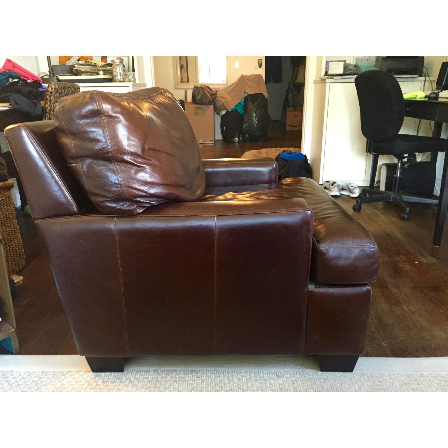 Pottery Barn Turner Burnished Walnut Leather Square Arm Chair - image-2