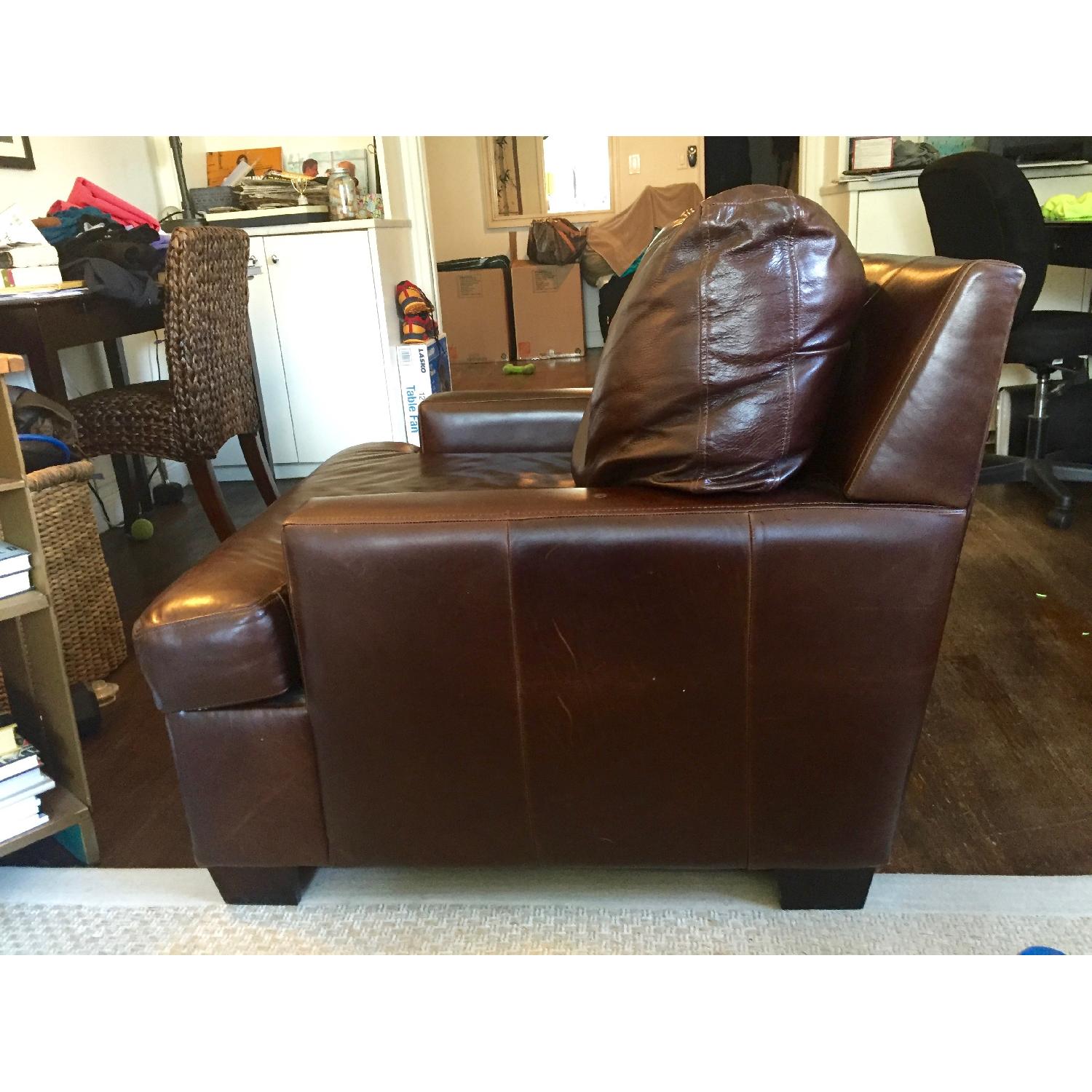 Pottery Barn Turner Burnished Walnut Leather Square Arm Chair - image-3