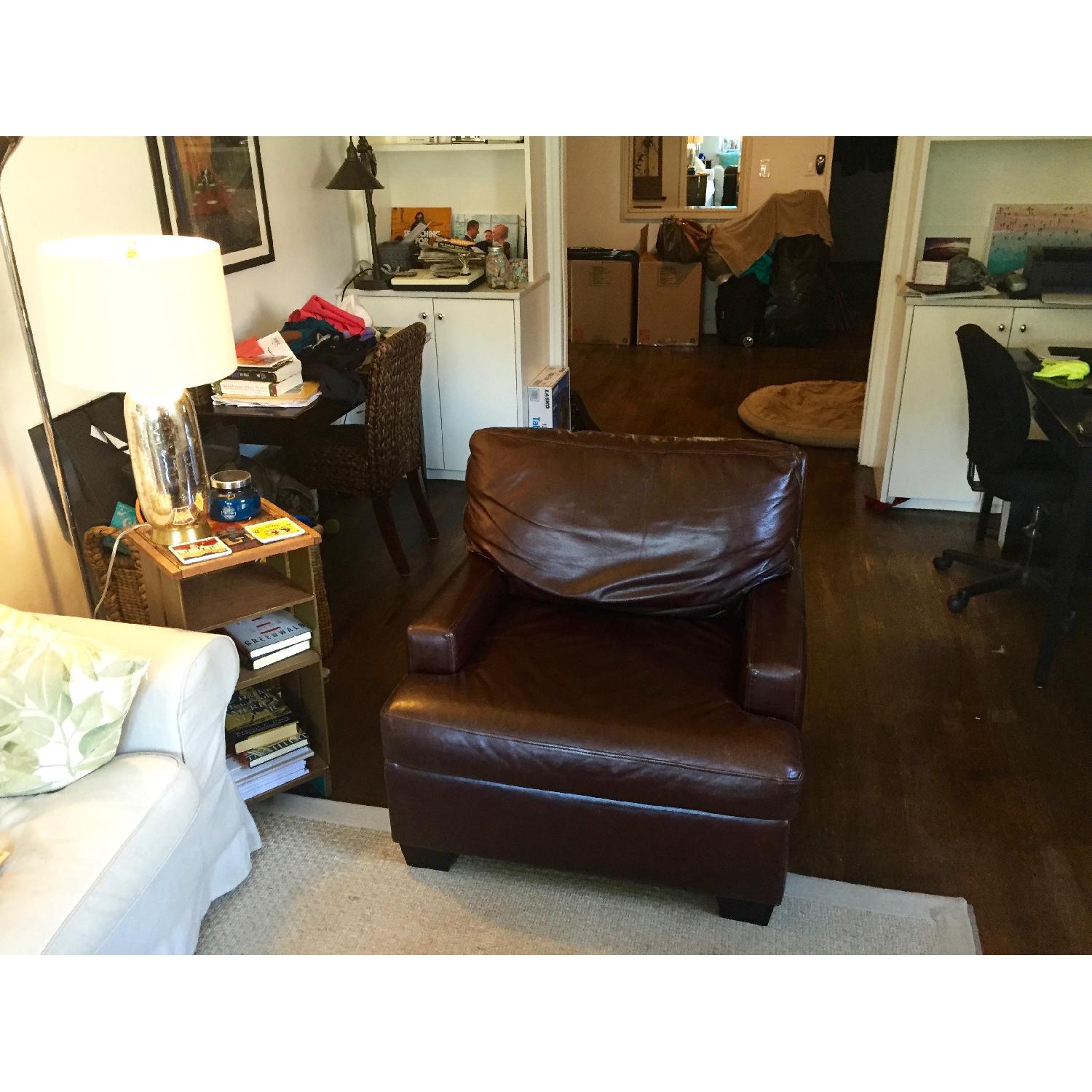 Pottery Barn Turner Burnished Walnut Leather Square Arm Chair - image-5