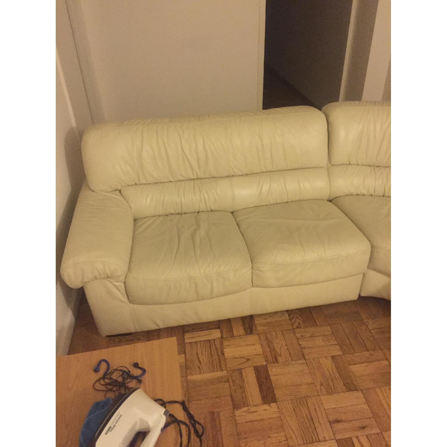 Natuzzi White Italian Leather Sectional Couch AptDeco