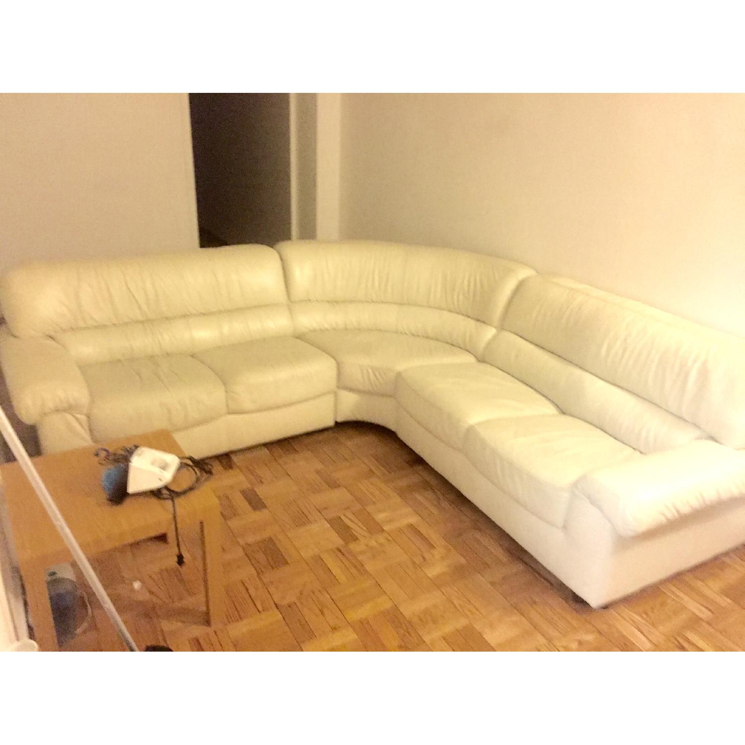 Natuzzi White Italian Leather Sectional Couch AptDeco