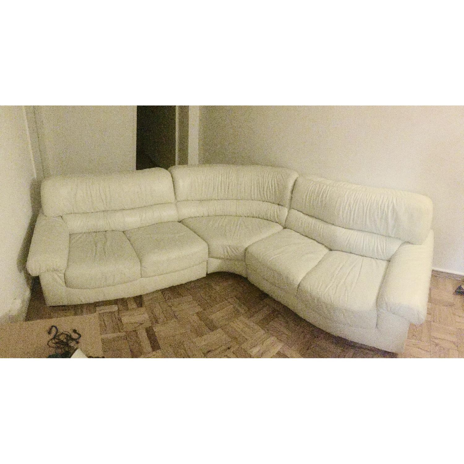 Natuzzi White Italian Leather Sectional Couch - image-3