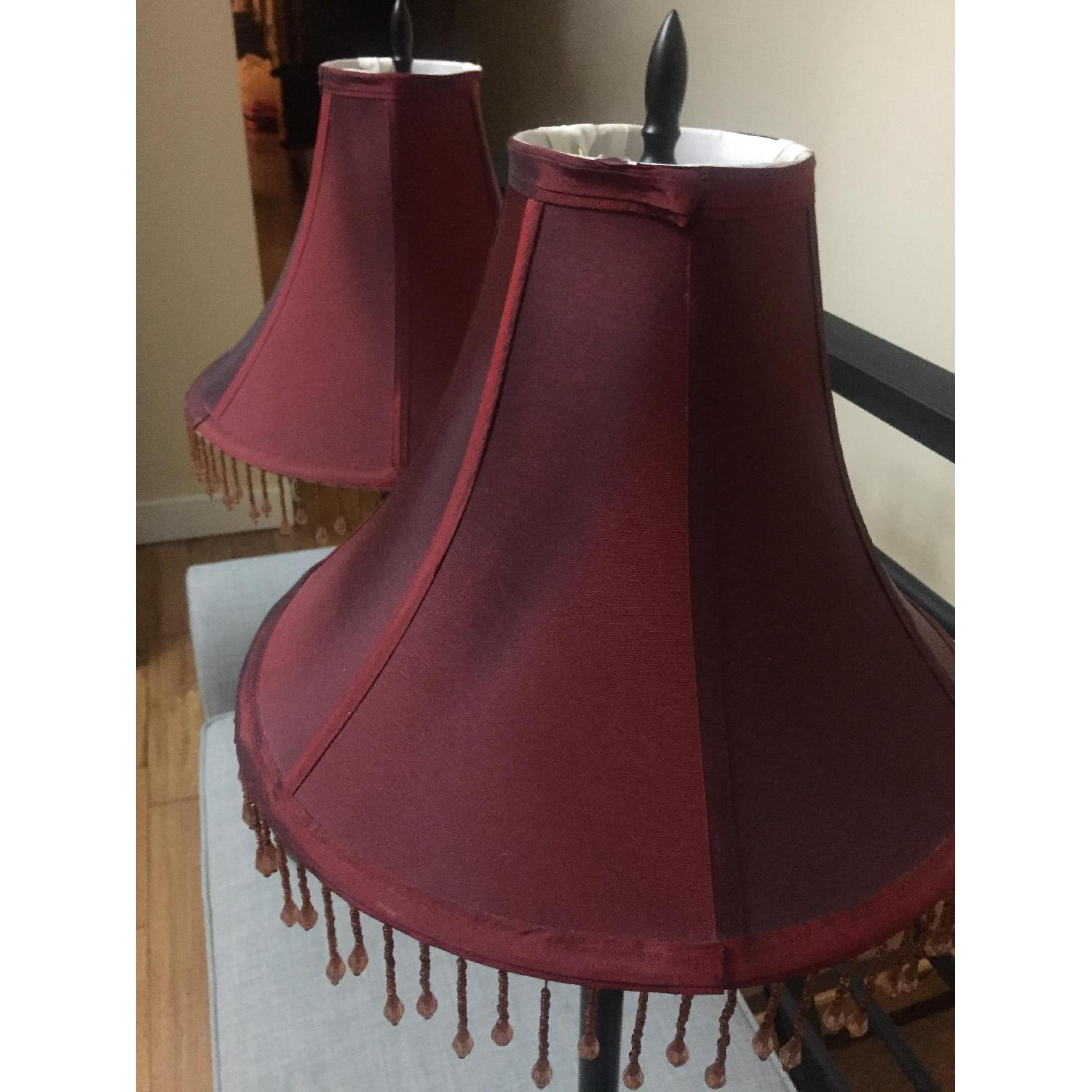 Kirkland's Black Table Lamps w/ Red Shades - image-3