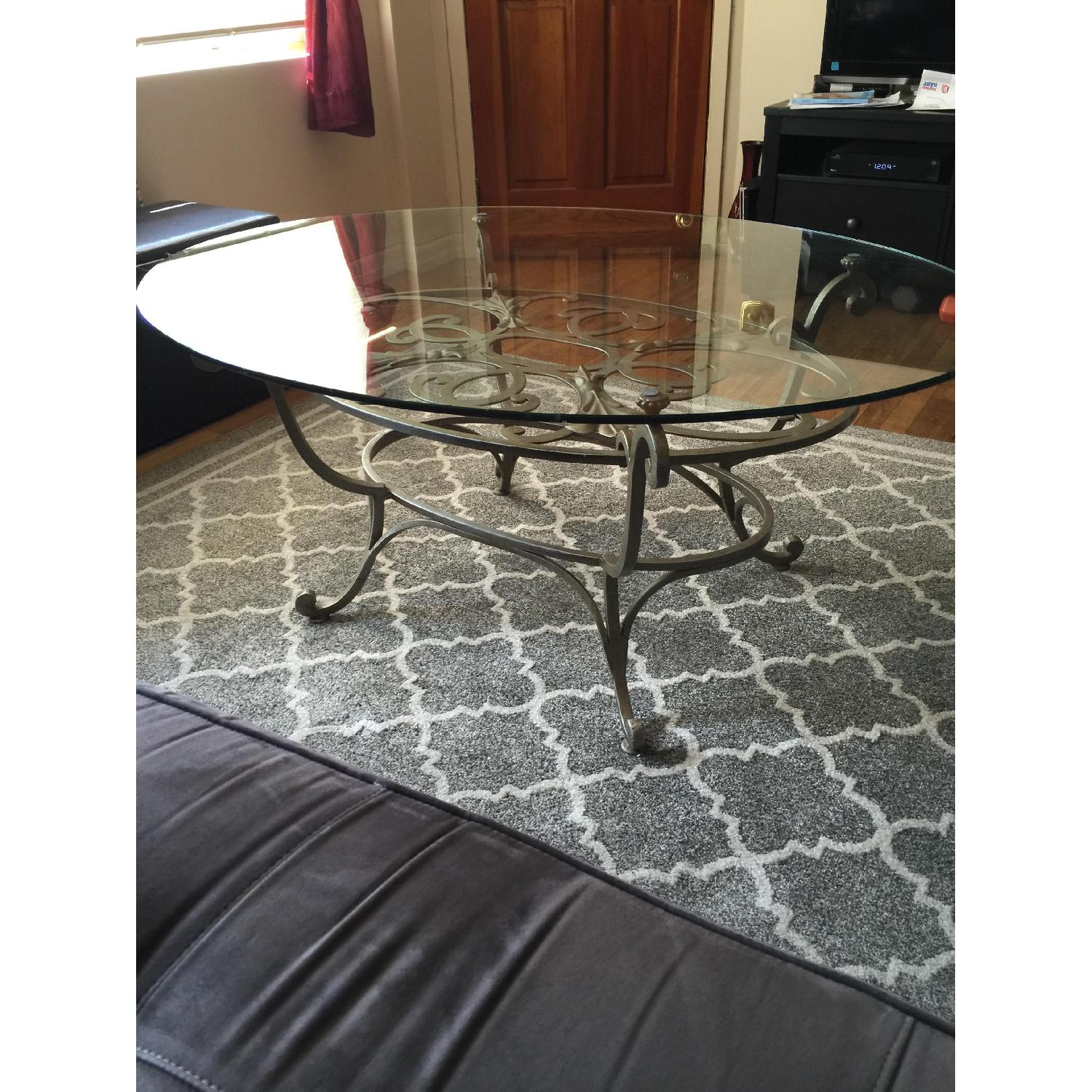 Wrought Iron Coffee Table w/ Oval Glass Top - image-1