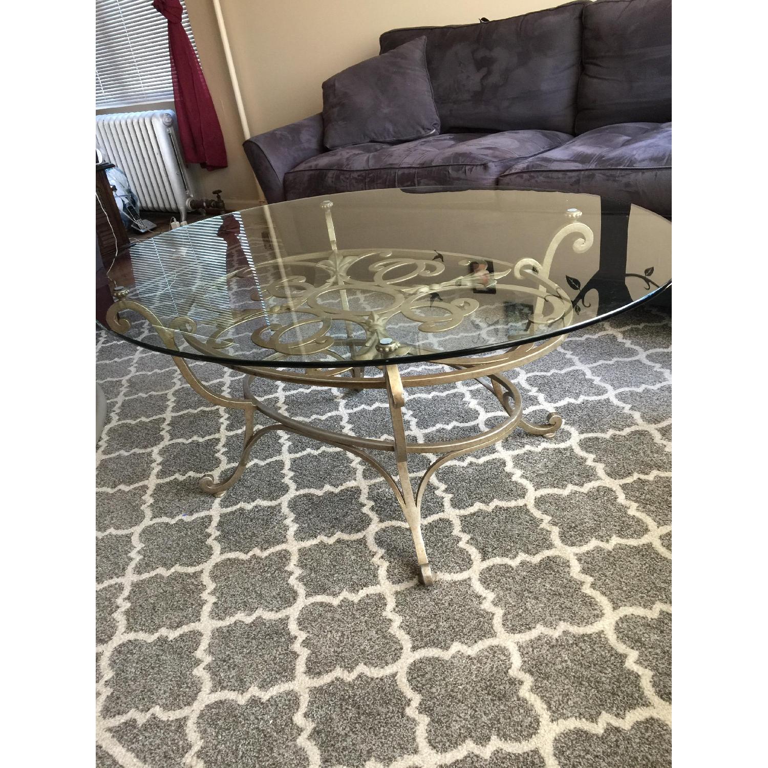 Wrought Iron Coffee Table w/ Oval Glass Top - image-2