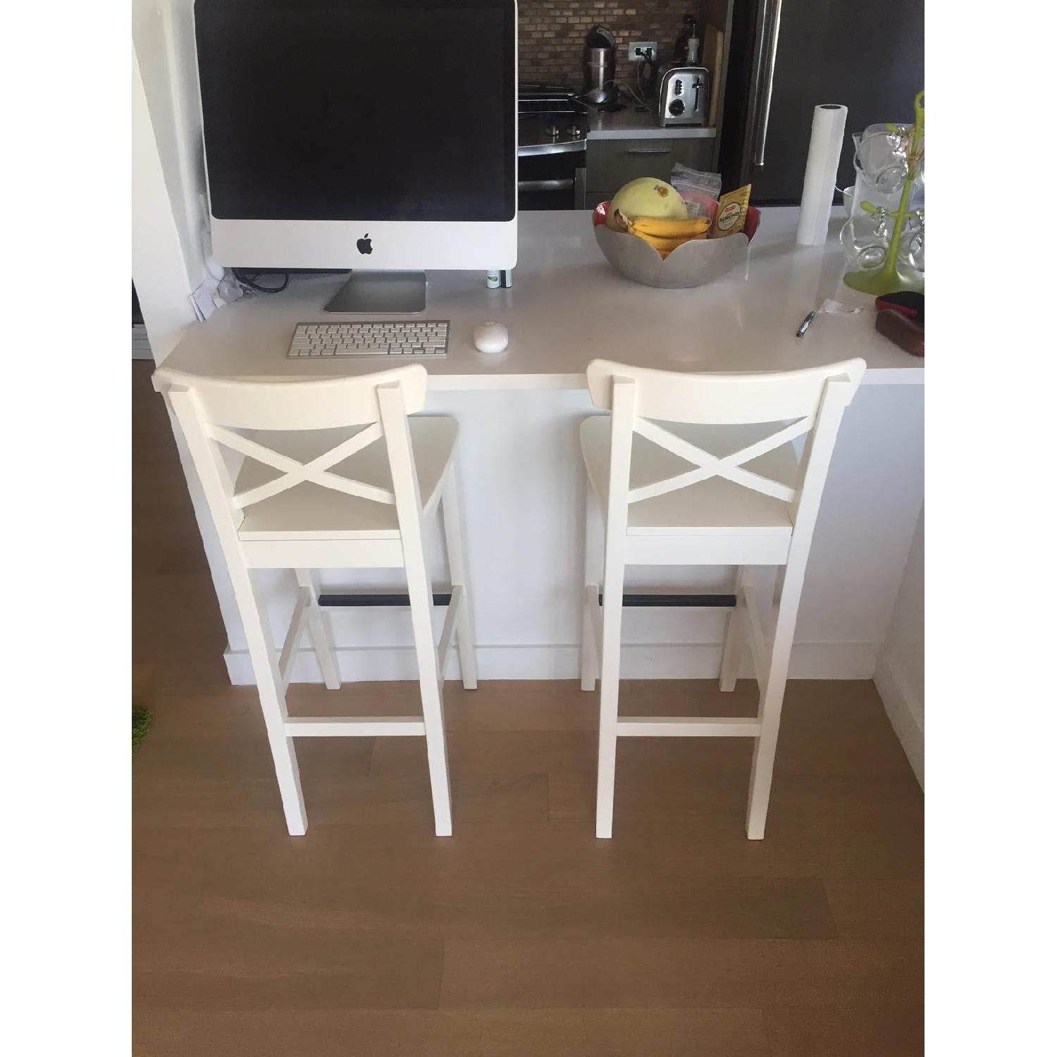 Ikea Modern White Bar Stools w/ Backrest - image-1