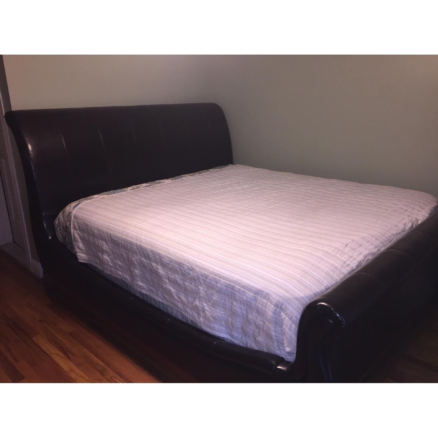 Raymour & Flanigan King Size Leather Sleigh Bed Frame AptDeco