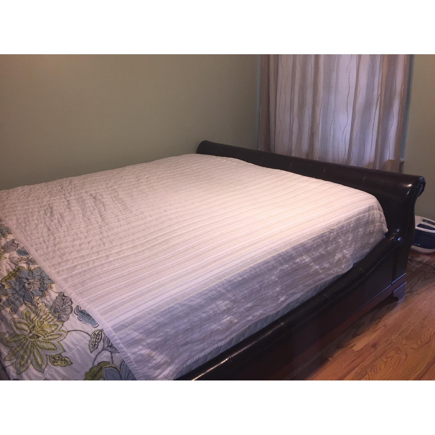 Raymour & Flanigan King Size Leather Sleigh Bed Frame AptDeco