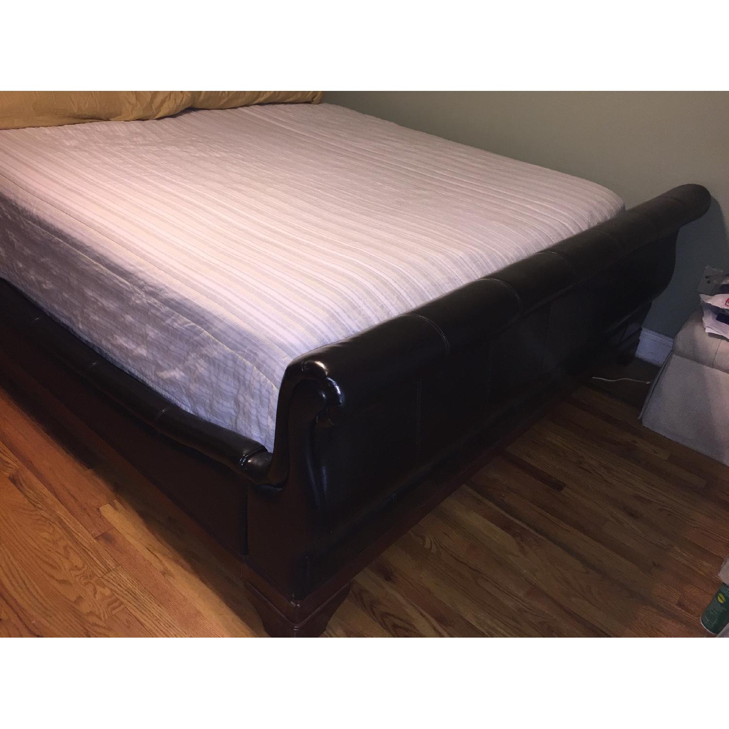Raymour & Flanigan King Size Leather Sleigh Bed Frame AptDeco