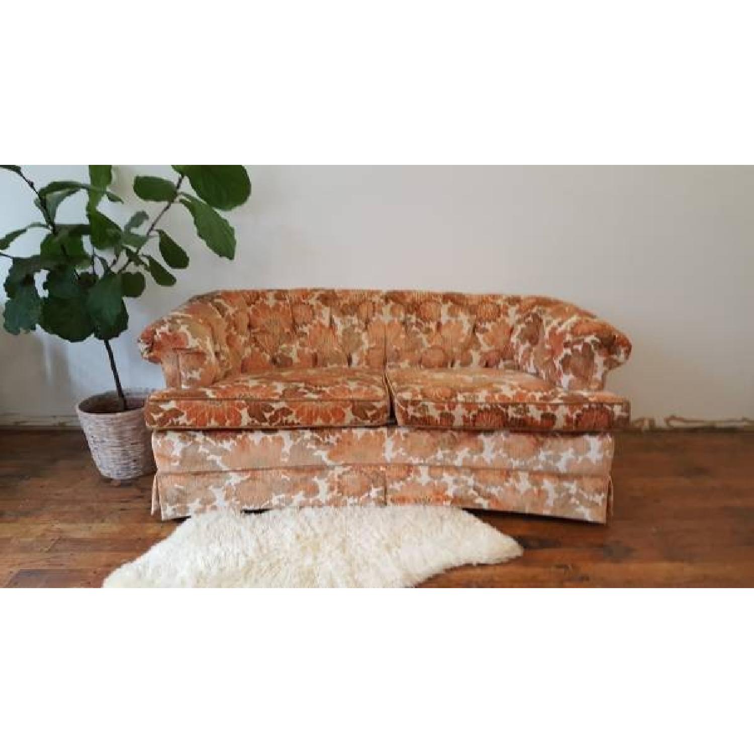 Mid-Century Velvet Chesterfield Peach Loveseat - image-1