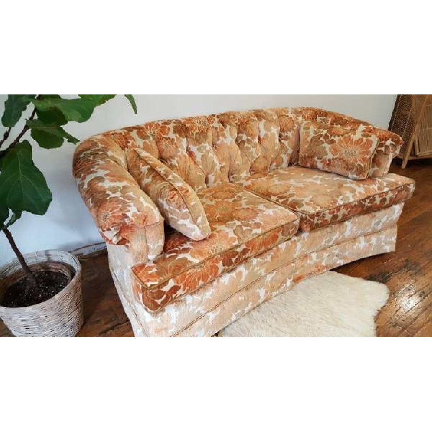 Mid-Century Velvet Chesterfield Peach Loveseat - image-3