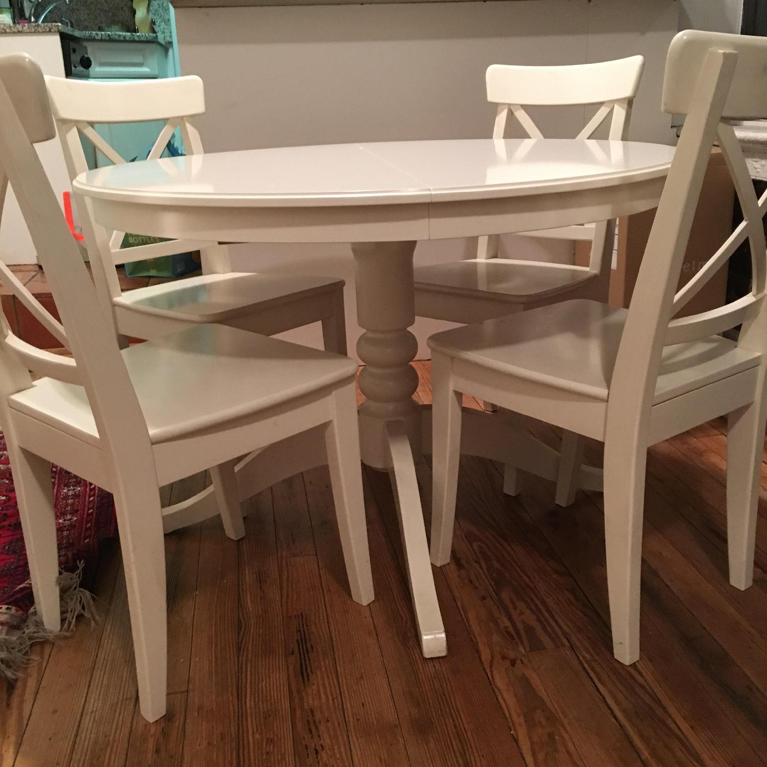 Ikea White Pedestal Extendable Dining Table w/ 4 Chairs - image-4