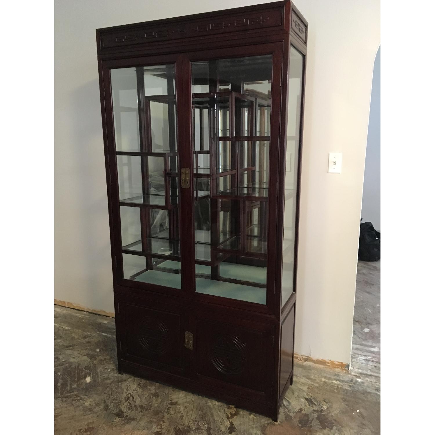 Vintage Chinese Rosewood Dining Table w/ 6 Chairs + China Closet - image-2