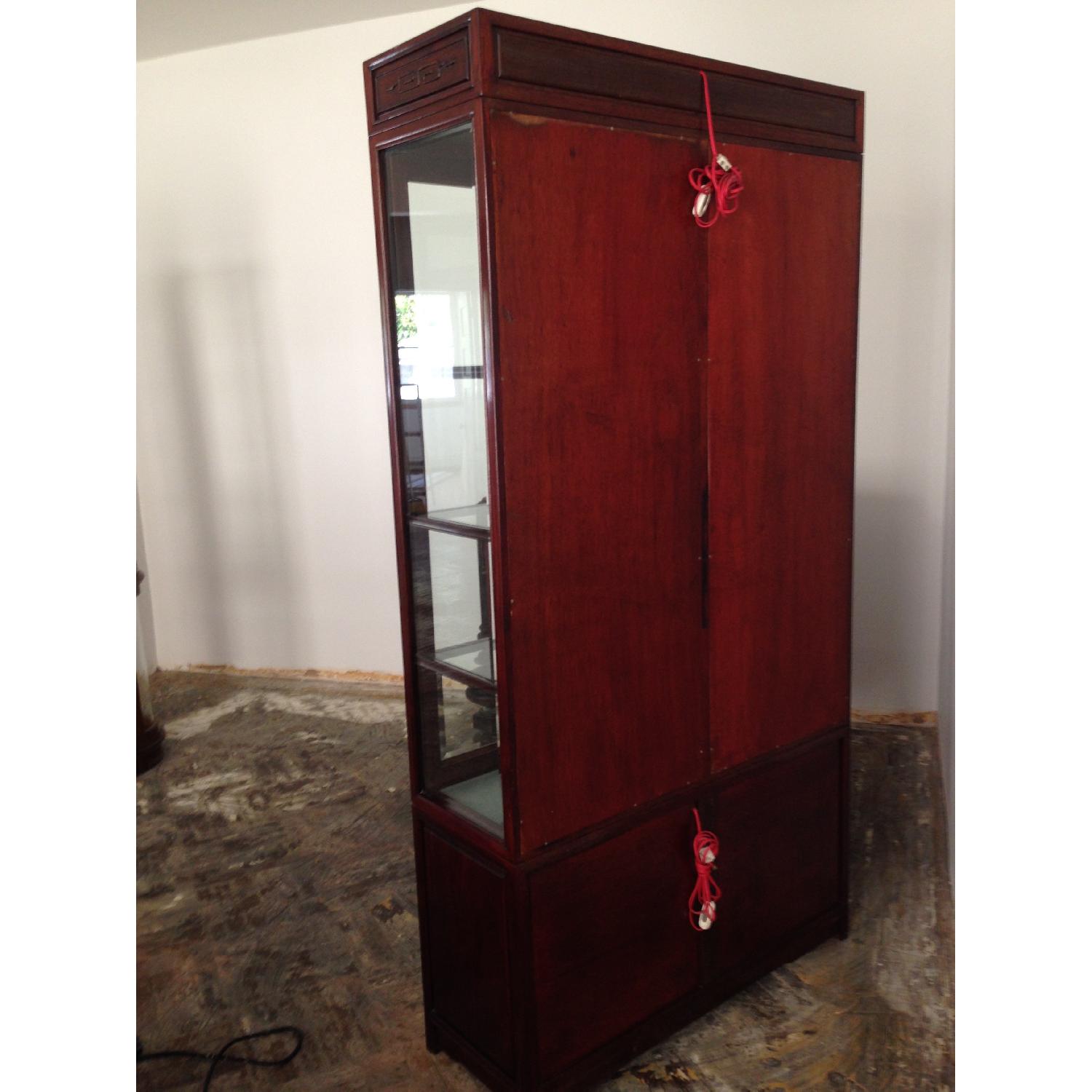 Vintage Chinese Rosewood Dining Table w/ 6 Chairs + China Closet - image-3
