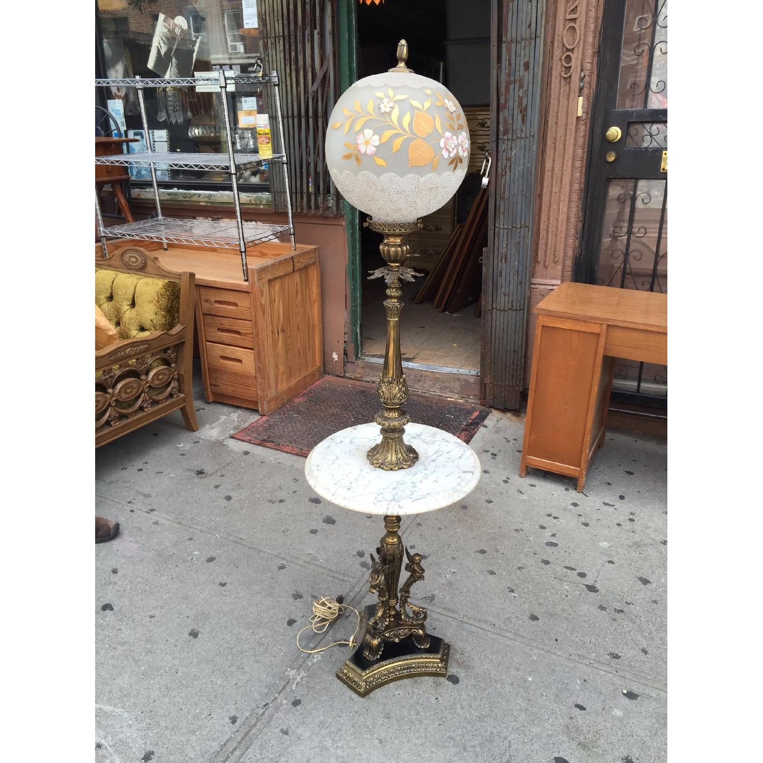 Vintage Marble & Glass Floor Table Lamp in Bronze - image-1