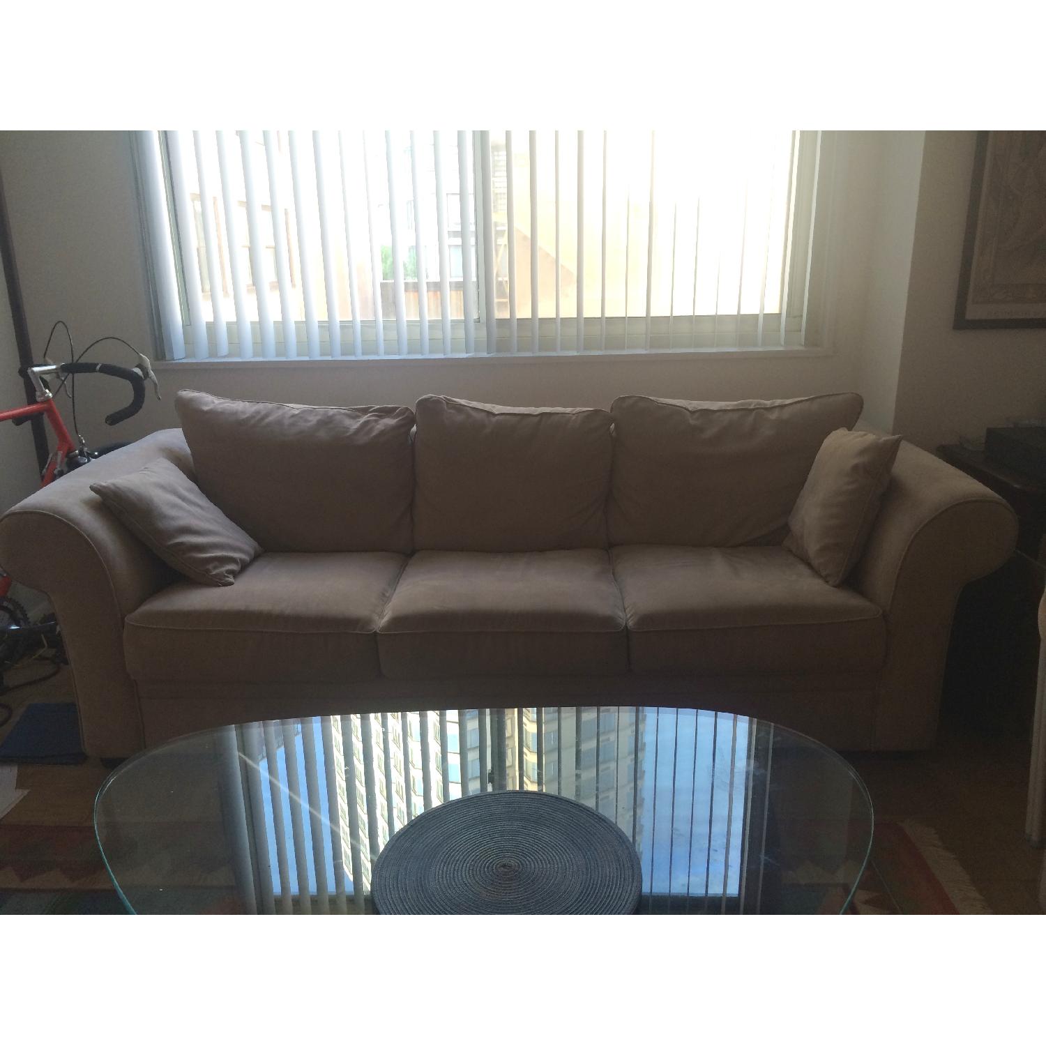Microsuede Couch W Throw Pillows Aptdeco