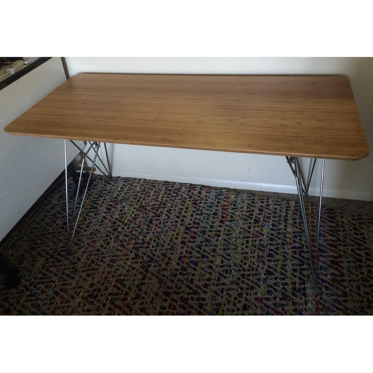 Ikea Hilver Bamboo Table w/ Chrome Hairpin Legs - AptDeco