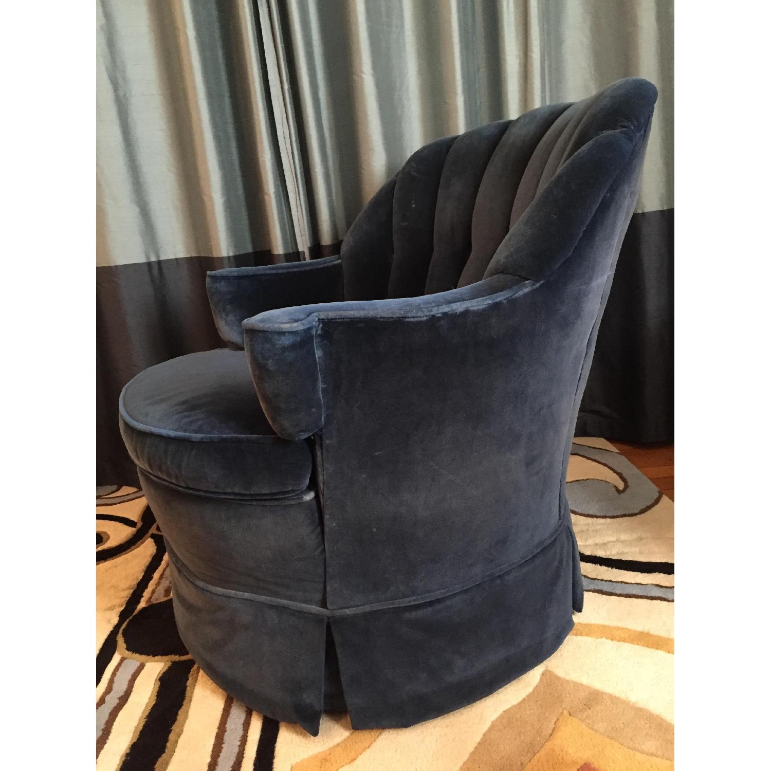 1950's Vintage Navy-Blue Velvet Spinning Bucket Chair - image-3