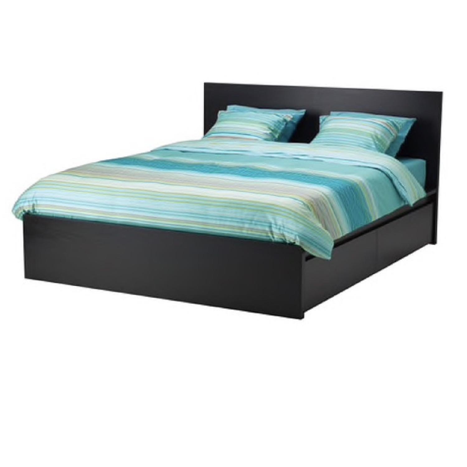 Ikea Malm Dark Brown Bed Frame w/ 4 Storage Boxes AptDeco