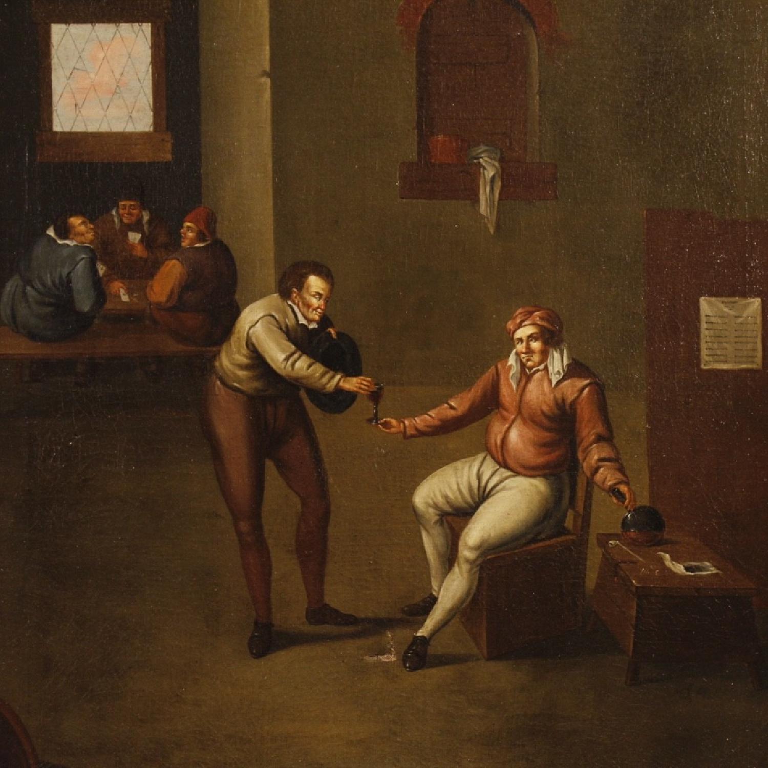 17th Century Oil On Canvas Flemish Interior Scenes Paintings - image-1