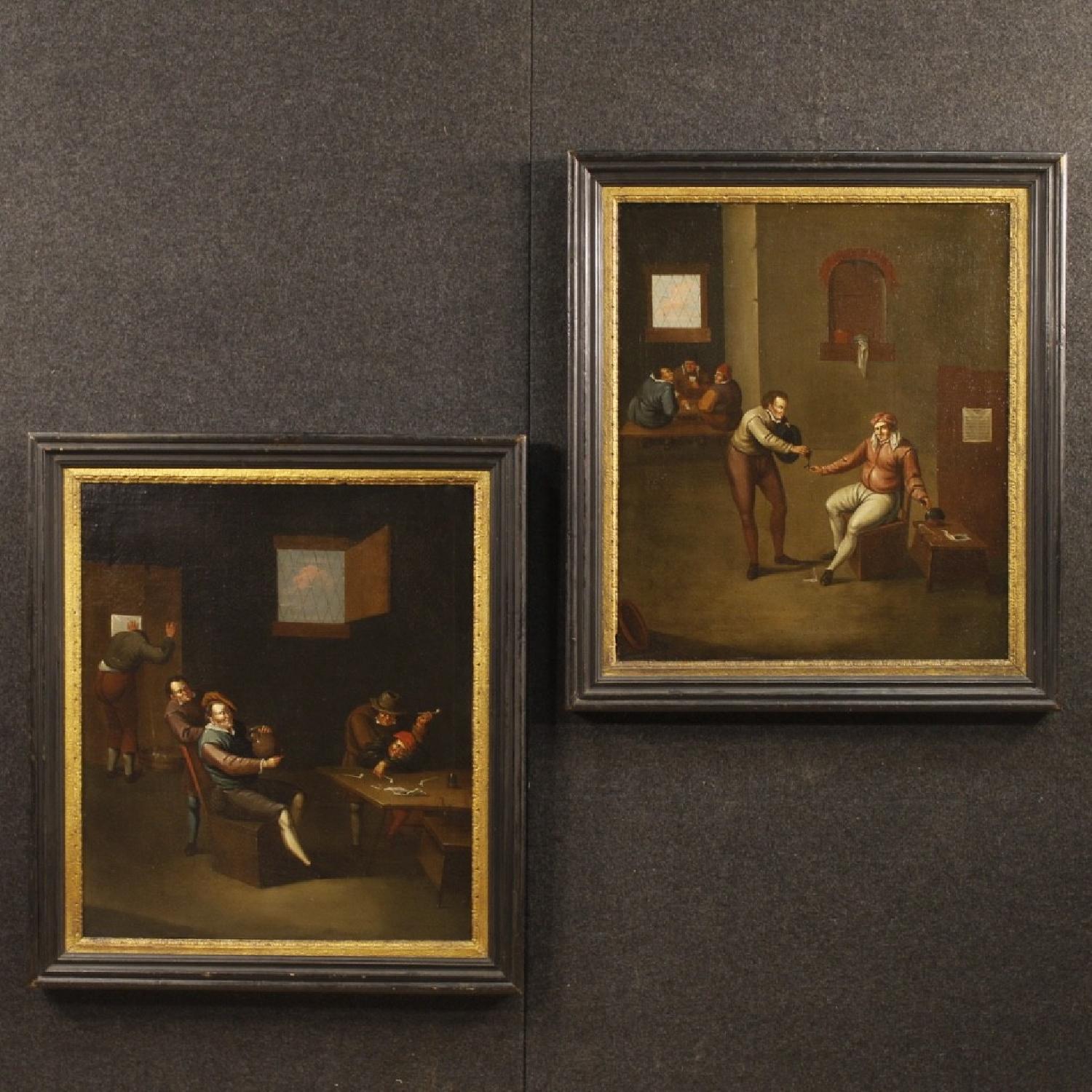 17th Century Oil On Canvas Flemish Interior Scenes Paintings - image-3
