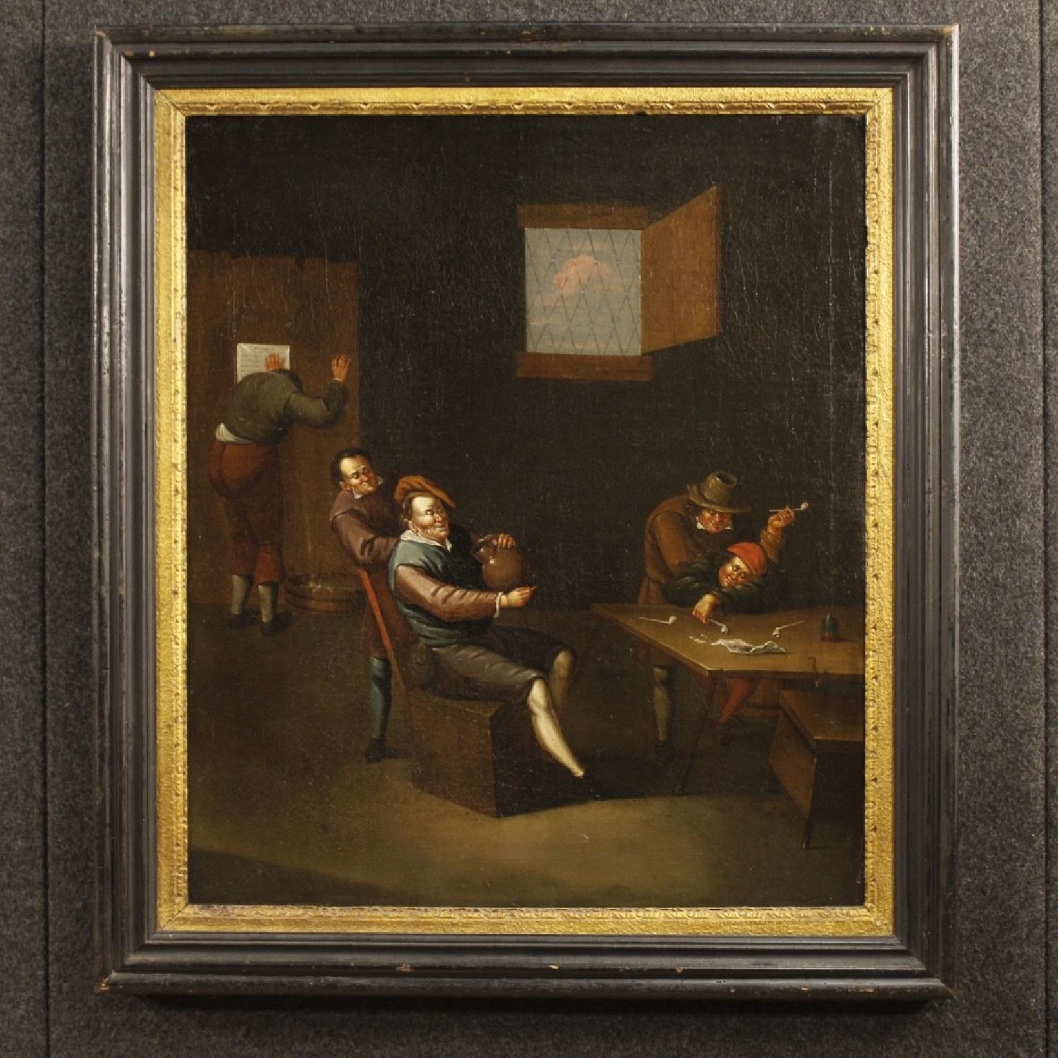 17th Century Oil On Canvas Flemish Interior Scenes Paintings - image-4