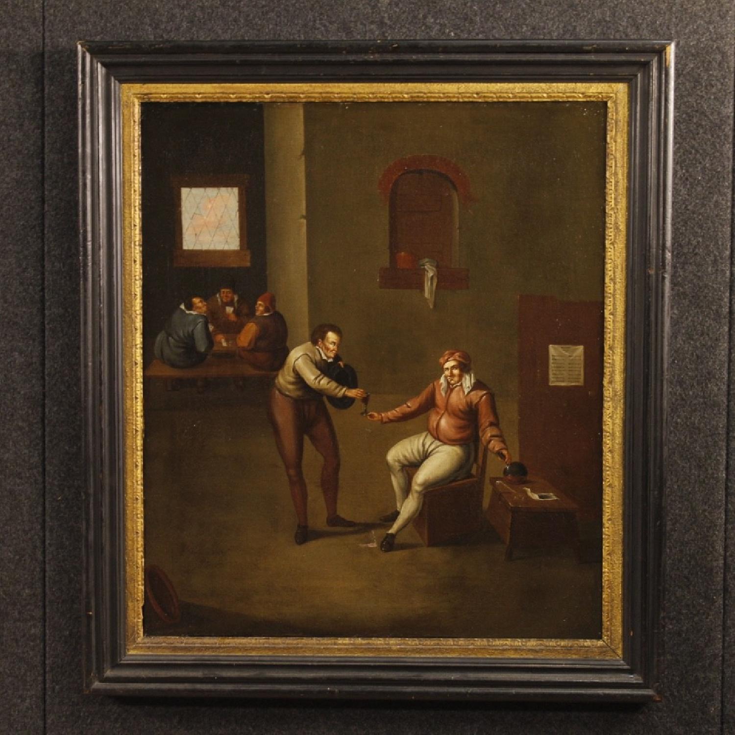 17th Century Oil On Canvas Flemish Interior Scenes Paintings - image-5