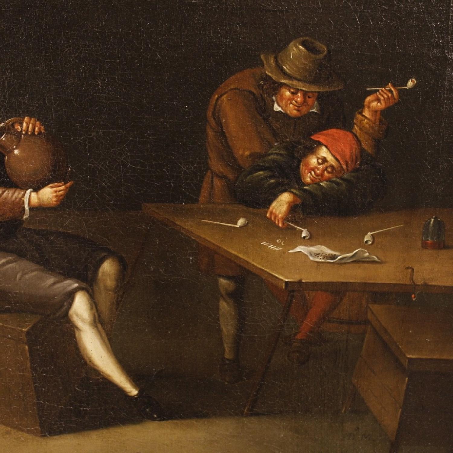 17th Century Oil On Canvas Flemish Interior Scenes Paintings - image-12