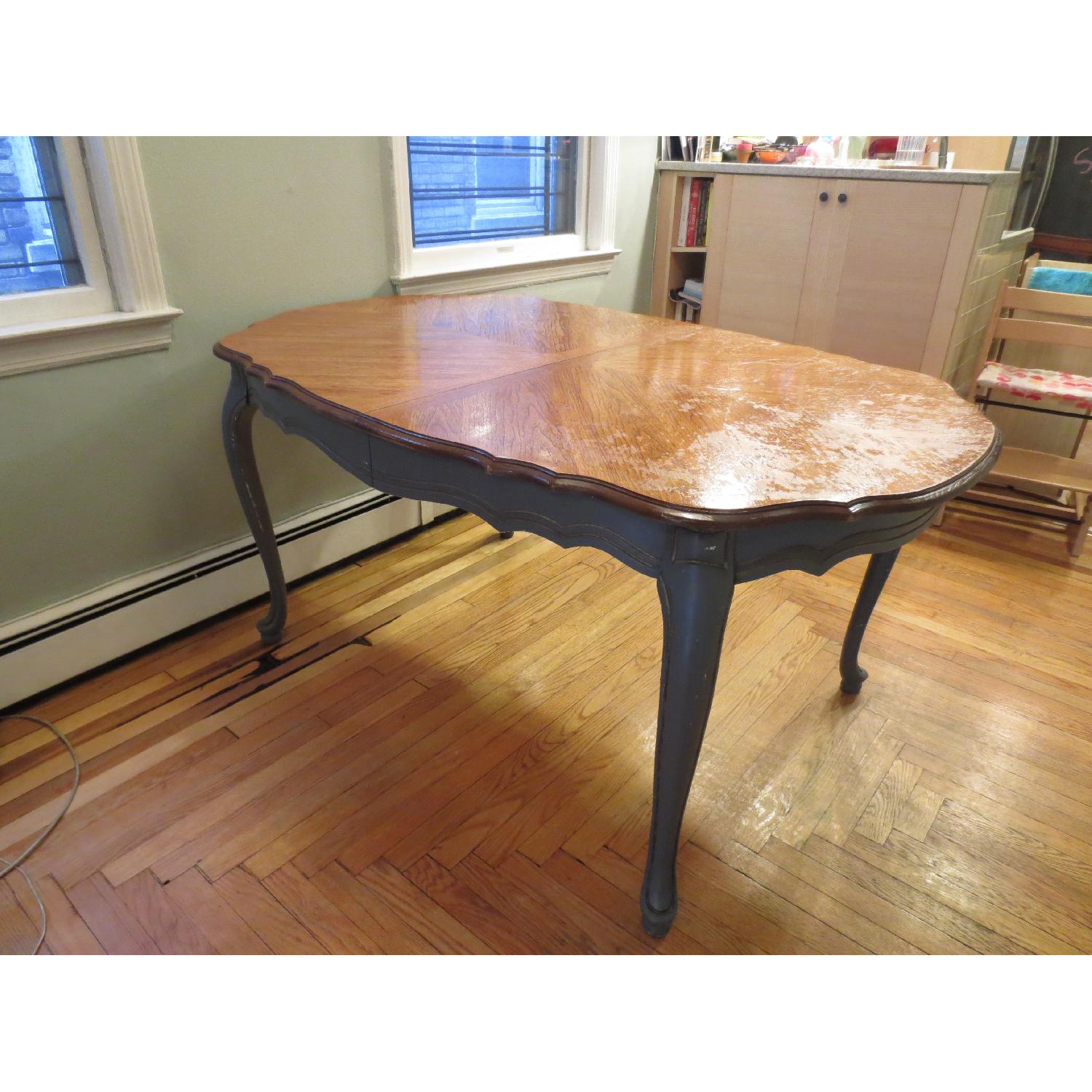 French Farmhouse Dining Table in Gold Grey Blue - image-1