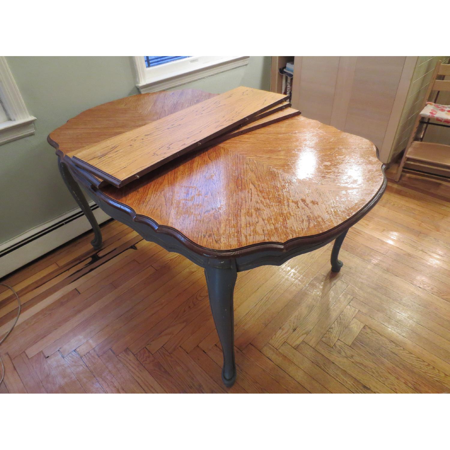 French Farmhouse Dining Table in Gold Grey Blue - image-2