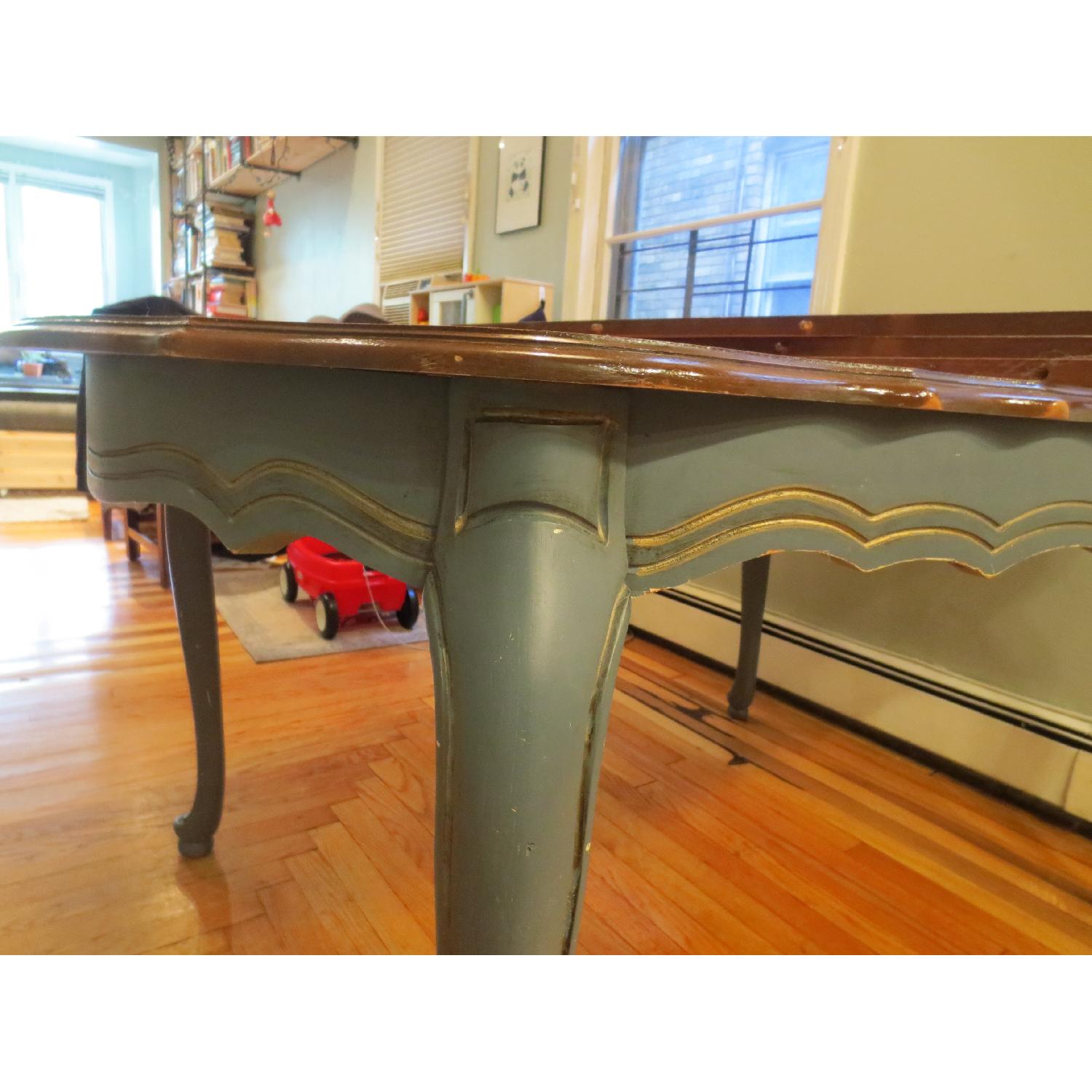 French Farmhouse Dining Table in Gold Grey Blue - image-3