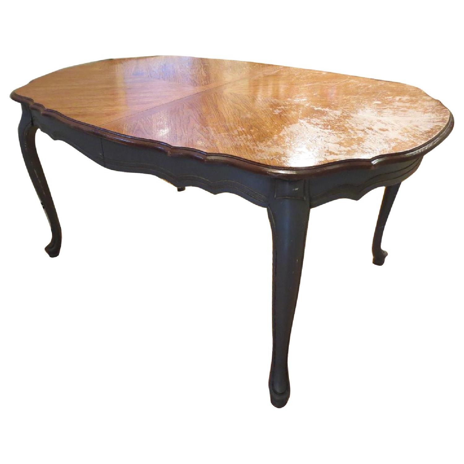 French Farmhouse Dining Table in Gold Grey Blue - image-0