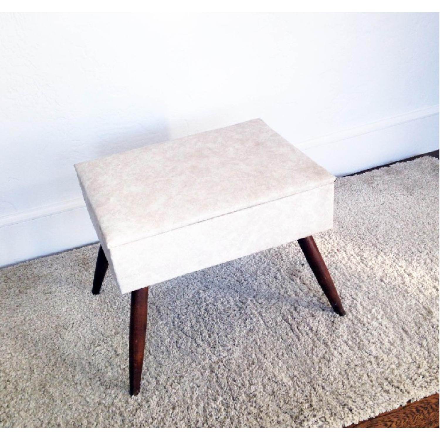 Mid-Century White Storage Ottoman - image-1