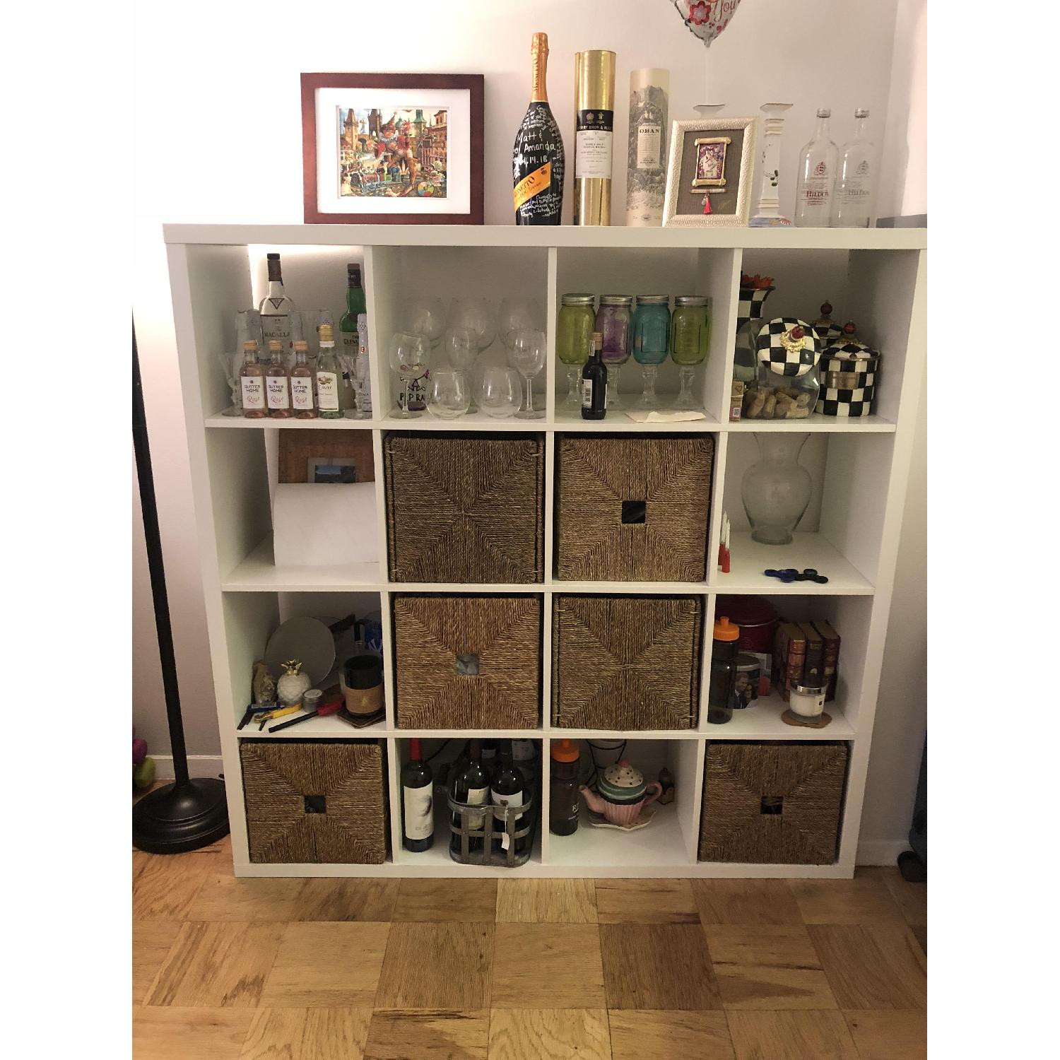 Ikea White Kallax Shelf Unit w/ Baskets AptDeco