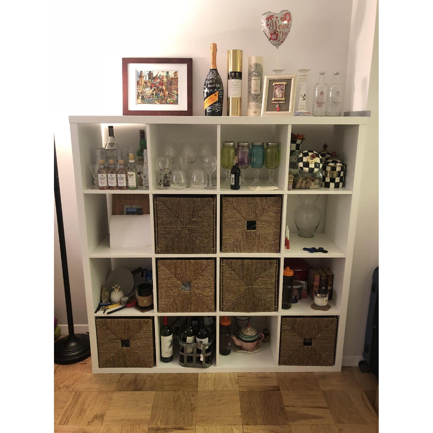 Ikea White Kallax Shelf Unit w/ Baskets AptDeco