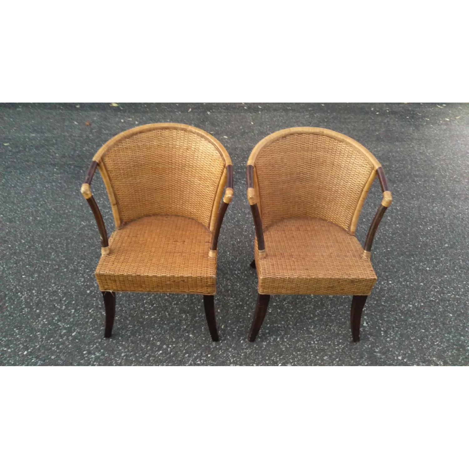 Pier 1 Wicker Weaved Barrel Indonesian Chairs - image-5