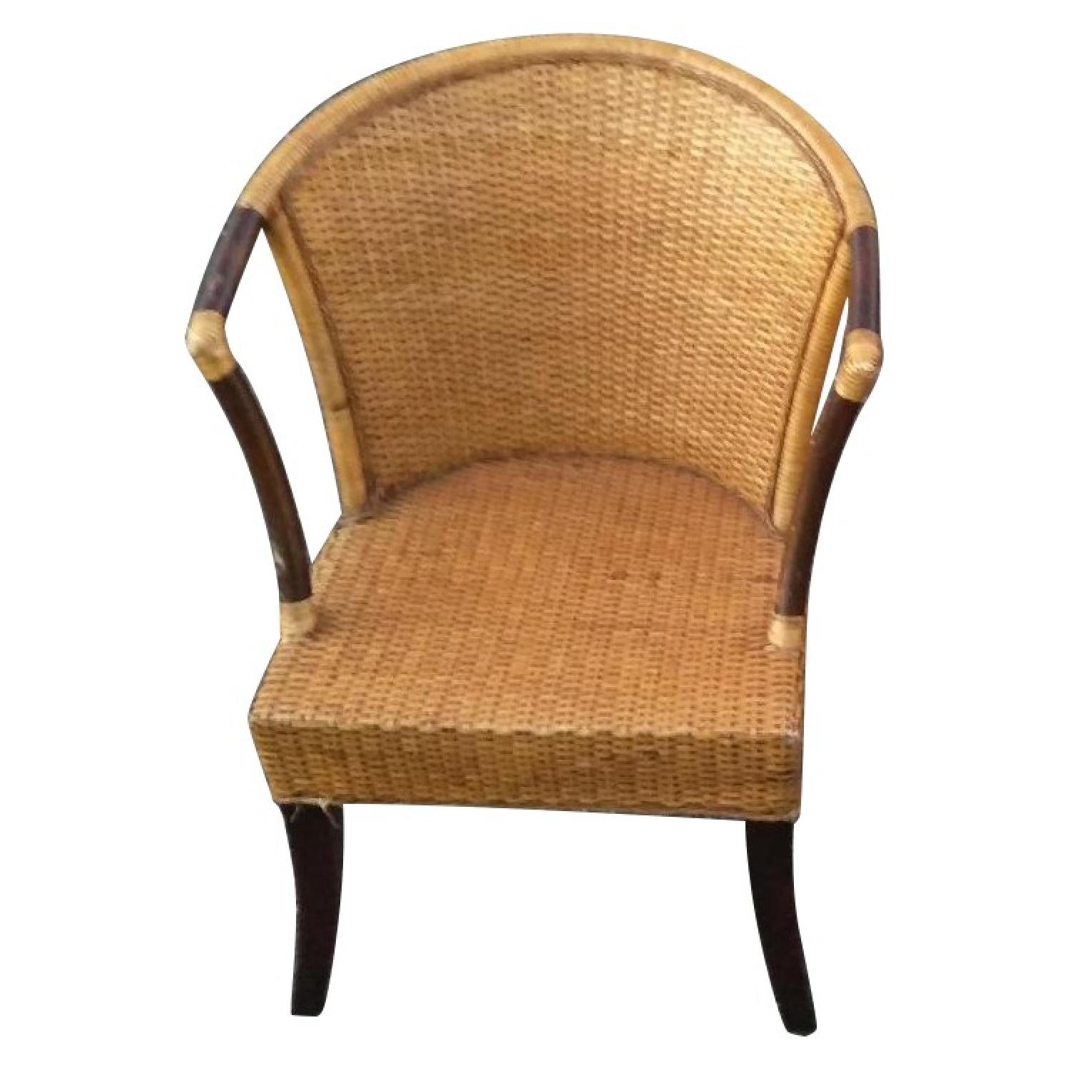 Pier 1 Wicker Weaved Barrel Indonesian Chairs - image-0