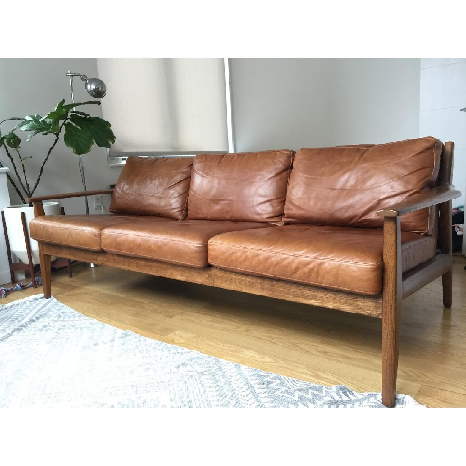 West Elm Mathias Mid-Century Wood Frame Leather Sofa - image-2