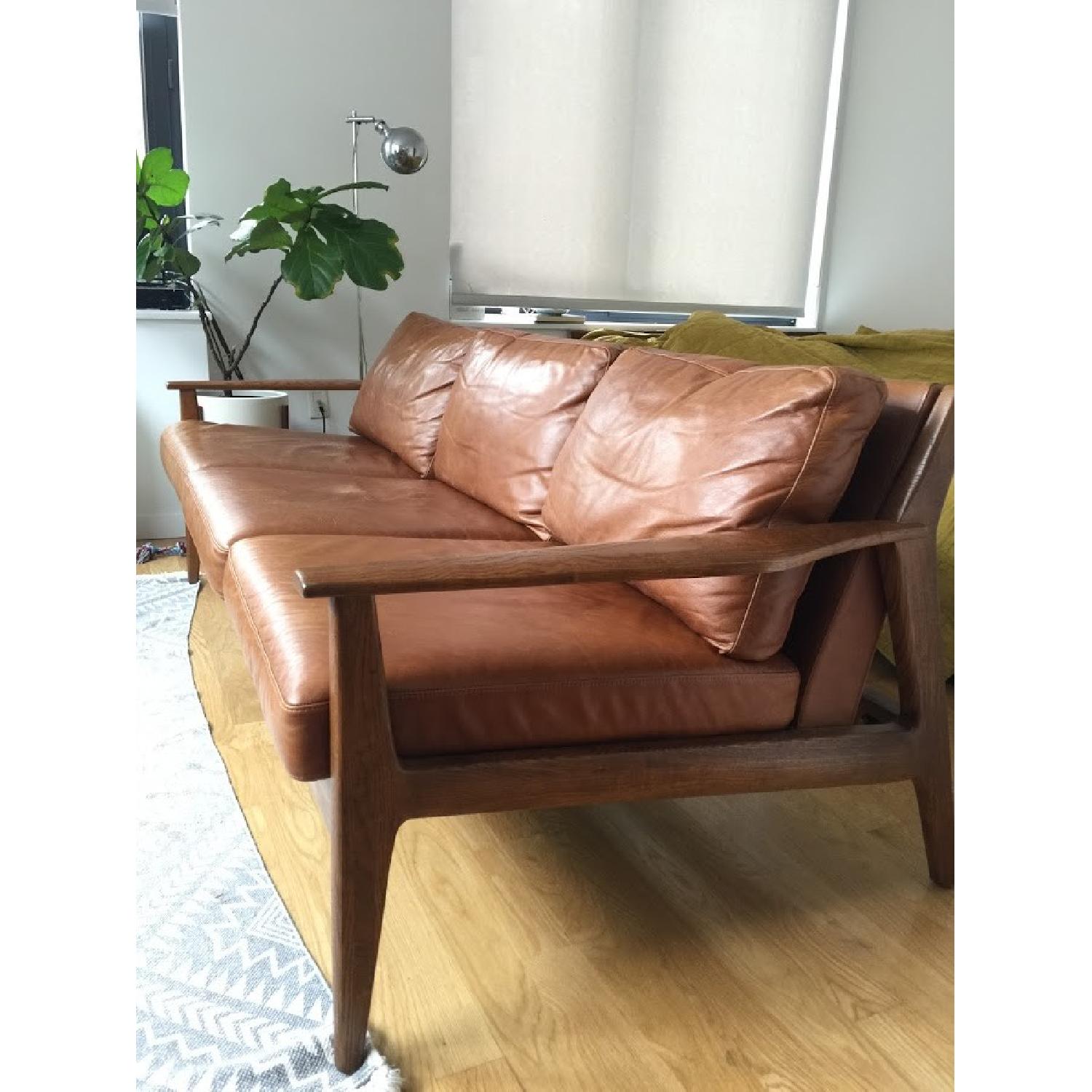 West Elm Mathias Mid-Century Wood Frame Leather Sofa - image-3