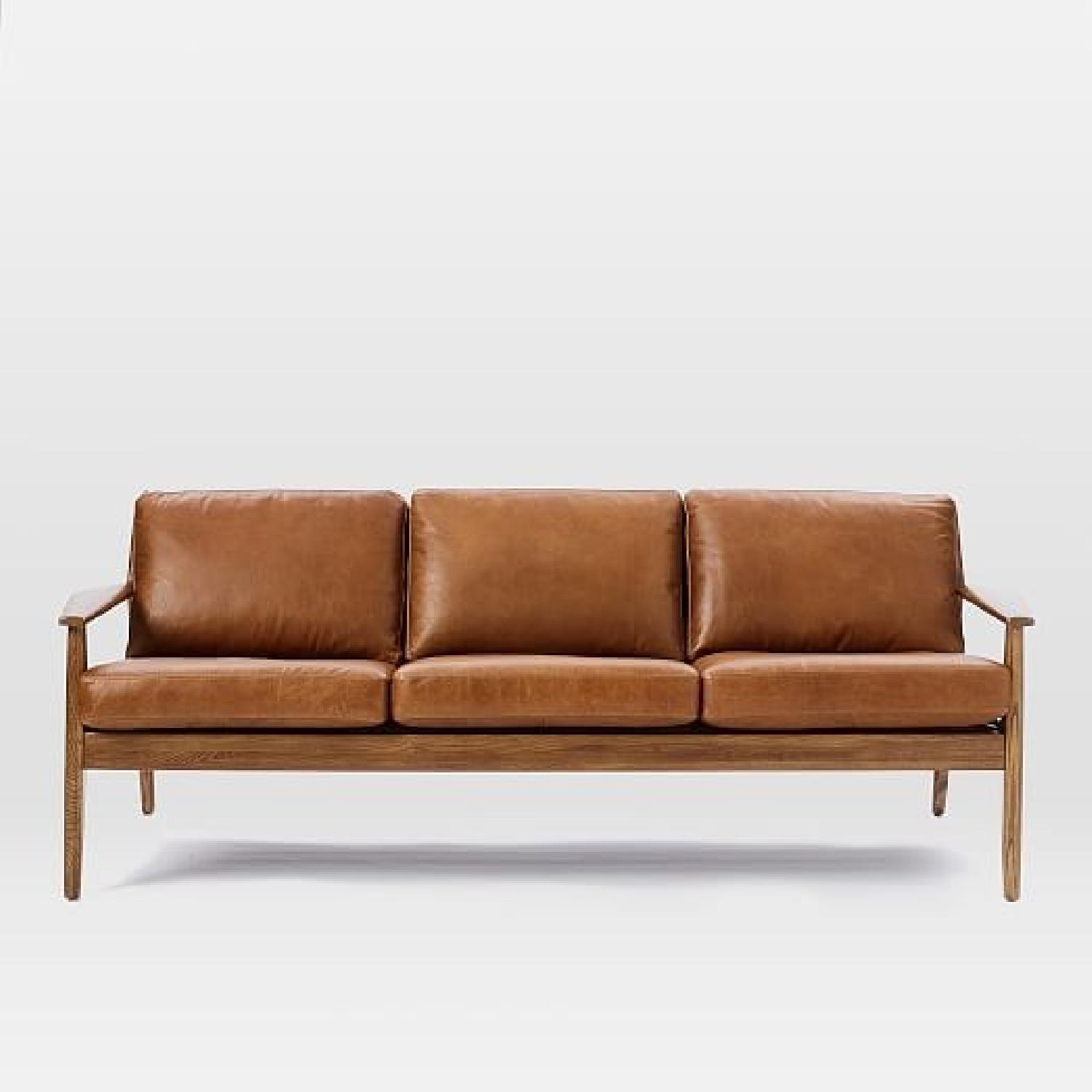 West Elm Mathias Mid-Century Wood Frame Leather Sofa - image-5